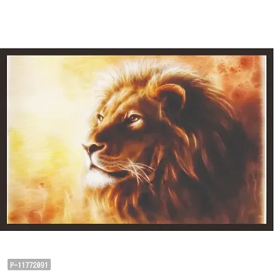 mad masters Beautiful Airbrush Painting of Lion Head with Majesticaly Peaceful Expression Wall Painting with Frame (18 inch x 12 inch, Textured UV Reprint)