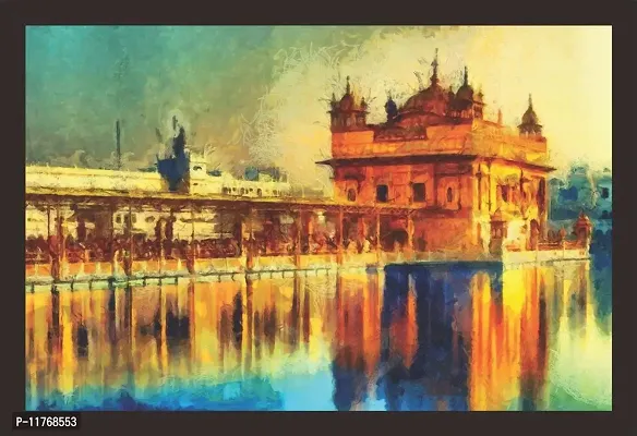 mad masters Golden Temple at Amritsar, India - Oil Painting Framed Painting (Wood, 18 inch x 12 inch, Textured UV Reprint)