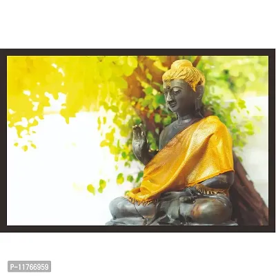 mad masters Sitting Buddha in Blurred Natural Background 1 Piece Wooden Framed Wall Art Painting-thumb0
