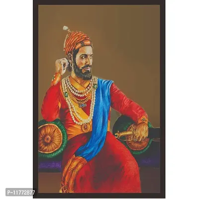 mad masters Shivaji Maharaj 1 Piece Wooden Framed Wall Art Painting