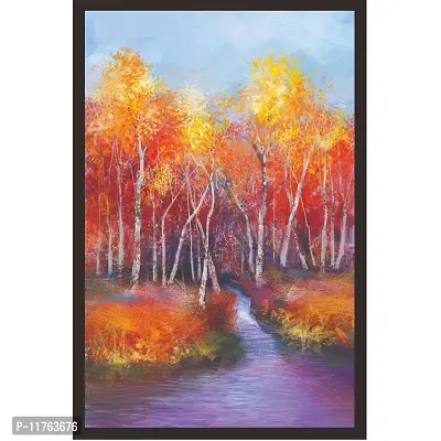 Mad Masters Landscape Colorful Autumn Trees 1 Piece Wooden Framed Painting-thumb0