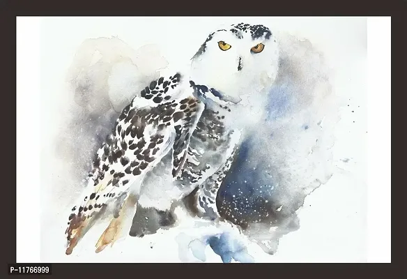 Mad Masters Snowy Owl Watercolor Painting 1 Piece Wooden Framed Painting |Wall Art | Home D?cor | Painting Art | Unique Design | Attractive Frames