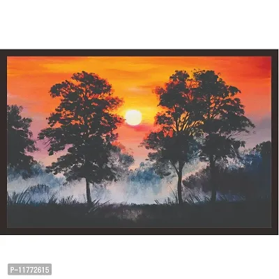 Mad Masters Landscape Sunset in The Forest Framed Wall Painting (18 x 12 inch, Textured UV Reprint)-thumb0
