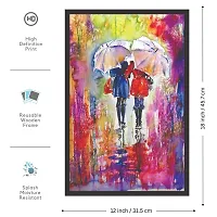 Mad Masters Love Couple Walking in Rain 1 Piece Wooden Framed Wall Art Painting for Home Decor-thumb1