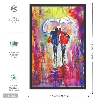 Mad Masters Love Couple Walking in Rain 1 Piece Wooden Framed Wall Art Painting for Home Decor-thumb2