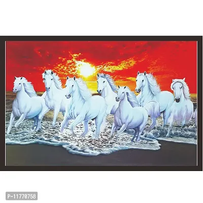 Mad Masters Canvas 7 Running Horses UV Textured Print Vastu Painting with Frame (19x13 inch, Multicolour)