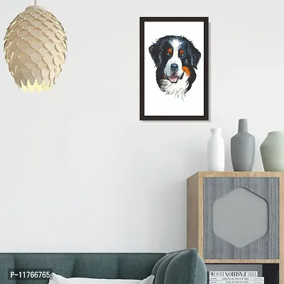 mad masters Bernese Mountain Portrait Dog Gouache Hand Drawn Wooden Framed Painting (Multicolour, 12 x 18)-thumb5