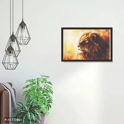 mad masters Beautiful Airbrush Painting of Lion Head with Majesticaly Peaceful Expression Wall Painting with Frame (18 inch x 12 inch, Textured UV Reprint)-thumb4