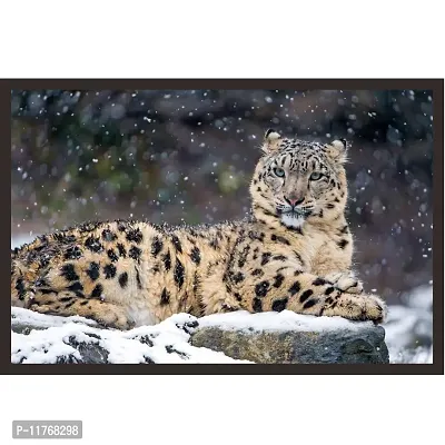 Mad Masters Snow Leopard. 1 Piece Wooden Framed Painting |Wall Art | Home D?cor | Painting Art | Unique Design | Attractive Frames-thumb0