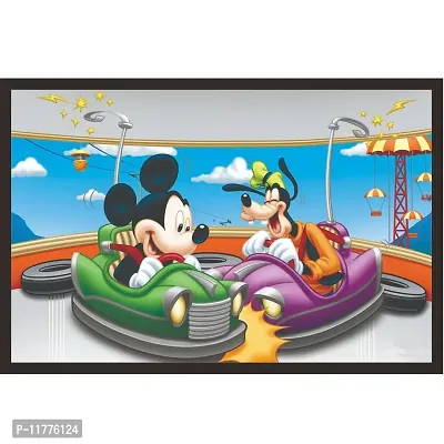 Mad Masters Mickey Mouse and Goofy 1 Piece Wooden Framed Painting |Wall Art | Home D?cor | Painting Art | Unique Design | Attractive Frames-thumb0