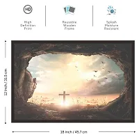 Mad Masters Good Friday Concept: Empty Tomb Stone with Cross on Meadow Sunrise Background. 1 Piece Wooden Framed Painting |Wall Art | Home D?cor | Painting Art | Unique Design | Attractive Frames-thumb1