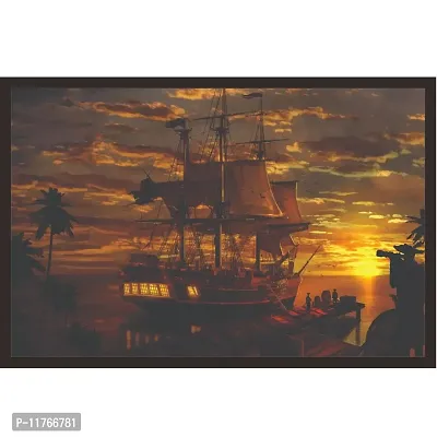 Mad Masters Pirate Ship Wall Painting with 1 Piece Wooden Frame