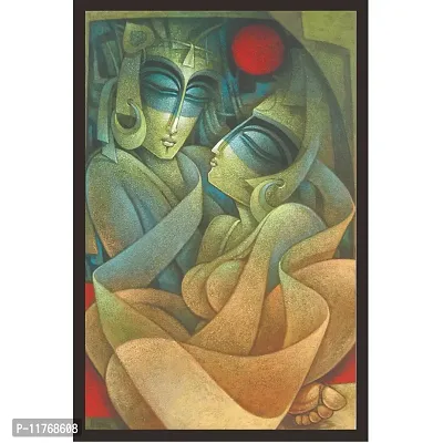 Mad Masters Krishna with Radhika in Stone Look Framed Painting (Wood, 18 inch x 12 inch, Textured UV Reprint)
