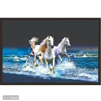 Mad Masters 3 Beautiful Lucky Horses 1 Piece Wooden Framed Wall Art Painting