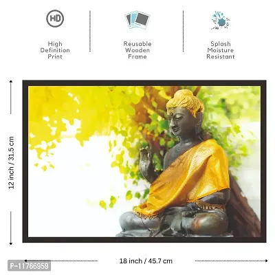 mad masters Sitting Buddha in Blurred Natural Background 1 Piece Wooden Framed Wall Art Painting-thumb2