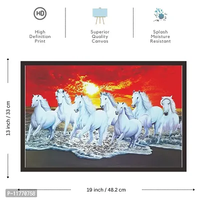 Mad Masters Canvas 7 Running Horses UV Textured Print Vastu Painting with Frame (19x13 inch, Multicolour)-thumb2