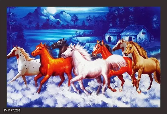 Mad Masters Seven Lucky Running Vastu Horses Painting (UV Textured Print, 18 x 12 inch)