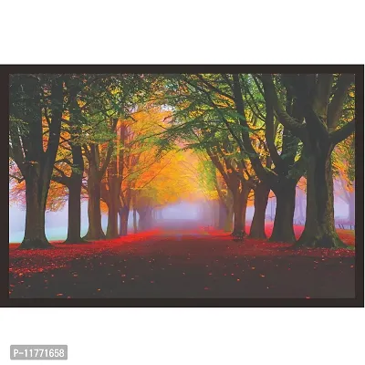 Mad Masters Park Fall Fog Foliage Trees Framed Painting (Wood, 18 inch x 12 inch, Textured UV Reprint)