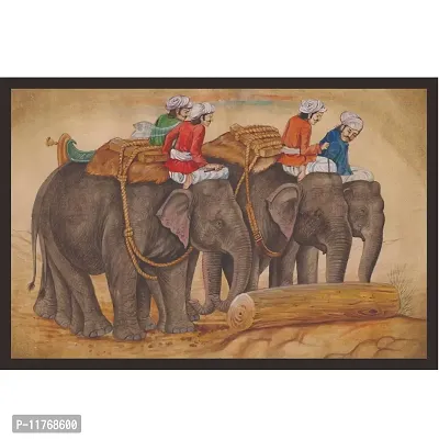 Mad Masters Elephants Pushing Logs 1 Piece Wooden Framed Wall Art Painting
