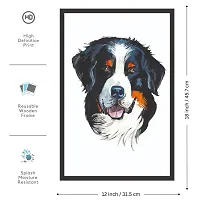 mad masters Bernese Mountain Portrait Dog Gouache Hand Drawn Wooden Framed Painting (Multicolour, 12 x 18)-thumb1