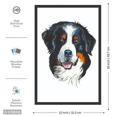 mad masters Bernese Mountain Portrait Dog Gouache Hand Drawn Wooden Framed Painting (Multicolour, 12 x 18)-thumb2