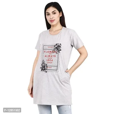 illustrious Printed Women Cotton Round Neck Half Sleeve Long t-Shirt | Regular Fit | Nightwear, Sleep, Yoga, Daily Use Gym and Lounge Wear Long Top n Tees for Women-thumb0