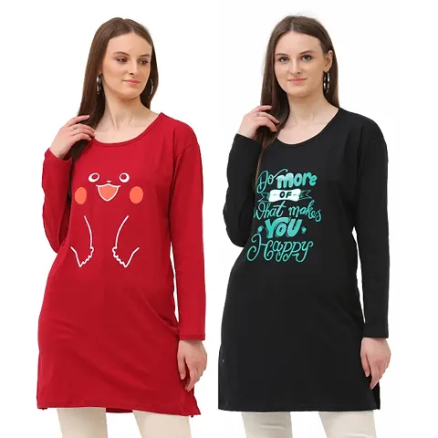 Classic Blend Long Tshirt for Women, Pack of 2