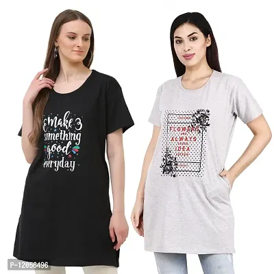 Round Neck Stylish Half Sleeve T-Shirt, Pack of 2, Regular Fit, Top n Tees, Nightwear For Women  Girls-thumb0