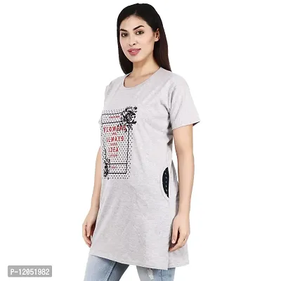 illustrious Printed Women Cotton Round Neck Half Sleeve Long t-Shirt | Regular Fit | Nightwear, Sleep, Yoga, Daily Use Gym and Lounge Wear Long Top n Tees for Women-thumb2
