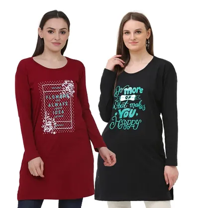 round neck stylish western wear full sleeve combo t-shirt for women and girls