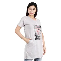 illustrious Printed Women Cotton Round Neck Half Sleeve Long t-Shirt | Regular Fit | Nightwear, Sleep, Yoga, Daily Use Gym and Lounge Wear Long Top n Tees for Women-thumb2