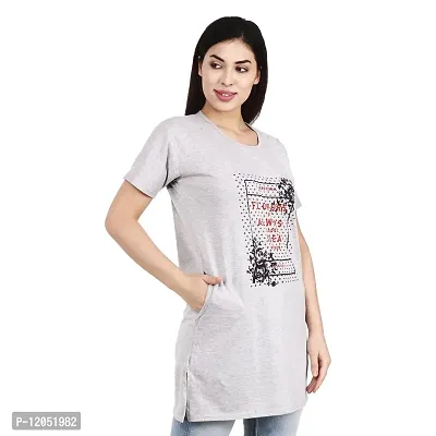 illustrious Printed Women Cotton Round Neck Half Sleeve Long t-Shirt | Regular Fit | Nightwear, Sleep, Yoga, Daily Use Gym and Lounge Wear Long Top n Tees for Women-thumb3