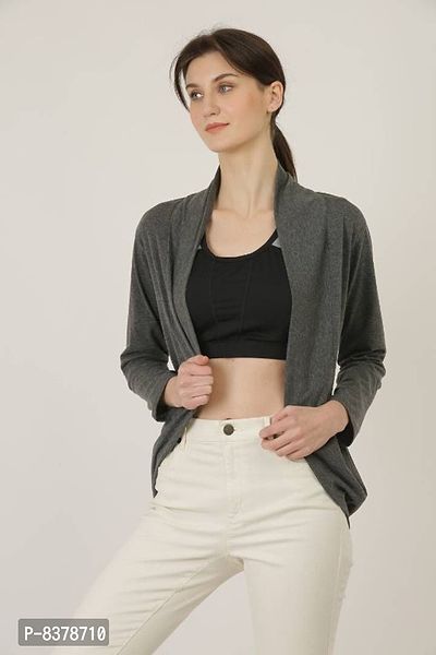 Women Jacket Style Open Front Casual, Solid, Full Sleeve Shrug-thumb3