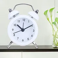 Sausa Metal Cute Small Clock with Loud Bell Alarm, Stylish Mini Table Clock for Kids Boys Girls Students Heavy Sleepers Study Table - Pack of 1, White-thumb1