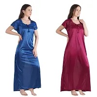 Urmit Trendy Kinri Satin Half Sleeves Women's Nightdress Nighty Pack of 2- SP1010-thumb2