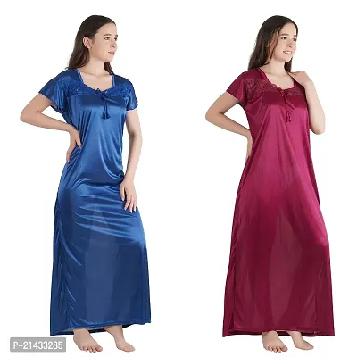 Urmit Trendy Kinri Satin Half Sleeves Women's Nightdress Nighty Pack of 2- SP1010-thumb3