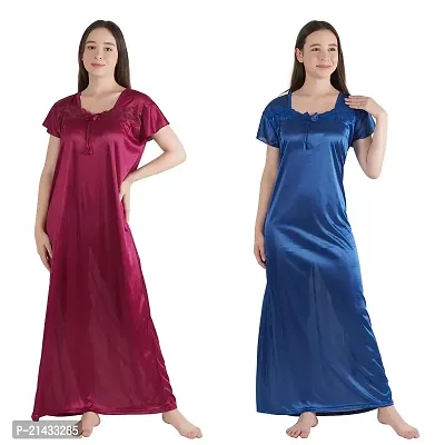 Urmit Trendy Kinri Satin Half Sleeves Women's Nightdress Nighty Pack of 2- SP1010