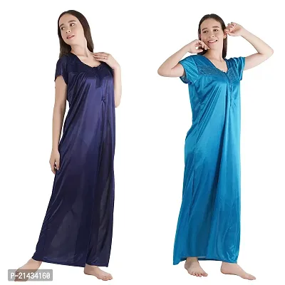 Urmit Trendy Satin Half Sleeves Women's Nightdress Nighty Pack of 2- SP1012-thumb3