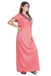 Urmit RB-105 Premium Hosiery L Size Pink Color V-Neck Women Nighty Pack of 1-thumb1