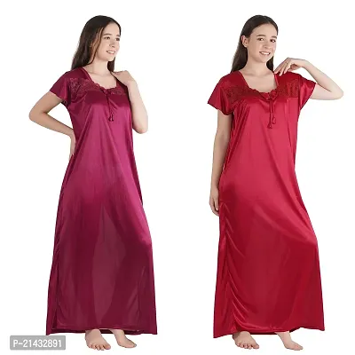 Urmit Trendy Kinri Satin Half Sleeves Women's Nightdress Nighty Pack of 2- SP1010-thumb3