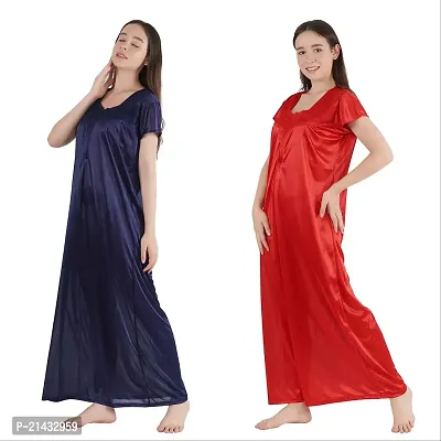 Urmit Trendy Satin Half Sleeves Women's Nightdress Nighty Pack of 2- SP1012-thumb5