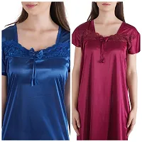 Urmit Trendy Kinri Satin Half Sleeves Women's Nightdress Nighty Pack of 2- SP1010-thumb3