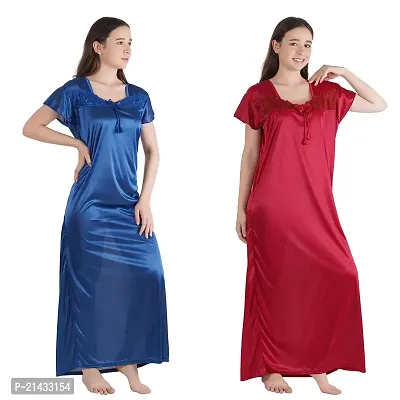 Urmit Trendy Kinri Satin Half Sleeves Women's Nightdress Nighty Pack of 2- SP1010-thumb3