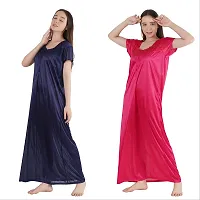 Urmit Trendy Satin Half Sleeves Women's Nightdress Nighty Pack of 2- SP1012-thumb4