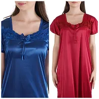 Urmit Trendy Kinri Satin Half Sleeves Women's Nightdress Nighty Pack of 2- SP1010-thumb3