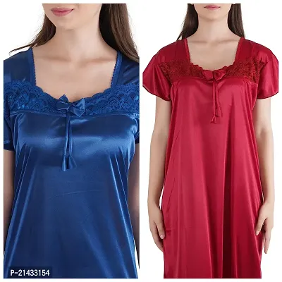 Urmit Trendy Kinri Satin Half Sleeves Women's Nightdress Nighty Pack of 2- SP1010-thumb4