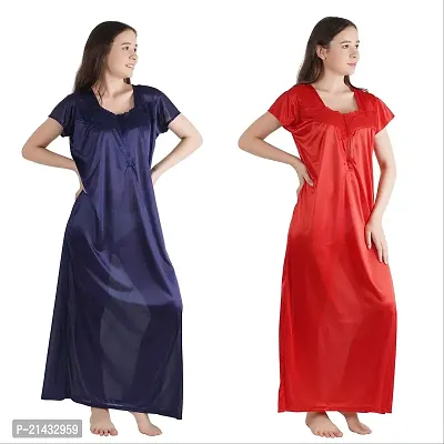 Urmit Trendy Satin Half Sleeves Women's Nightdress Nighty Pack of 2- SP1012-thumb3