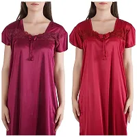 Urmit Trendy Kinri Satin Half Sleeves Women's Nightdress Nighty Pack of 2- SP1010-thumb3