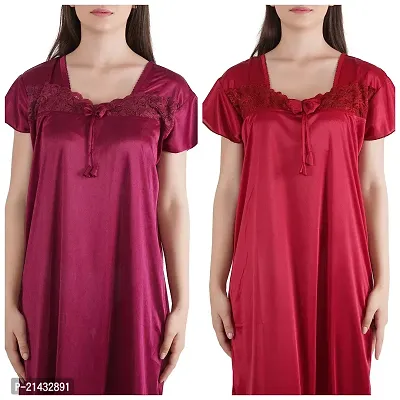 Urmit Trendy Kinri Satin Half Sleeves Women's Nightdress Nighty Pack of 2- SP1010-thumb4