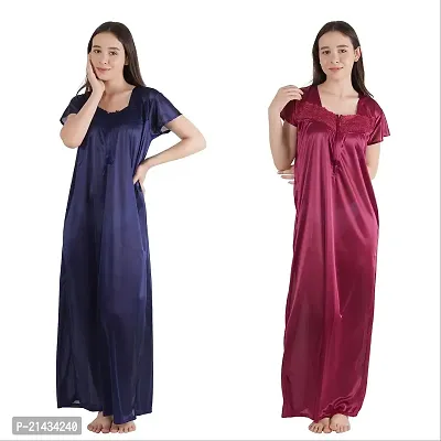 Urmit Trendy Satin Half Sleeves Women's Nightdress Nighty Pack of 2- SP1012-thumb0